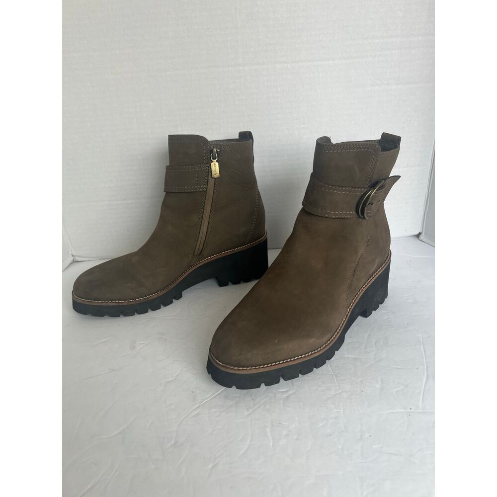 Blondo Waterproof Brown Suede Leather Zip Side Lug Sole Buckle Ankle Boots 11M